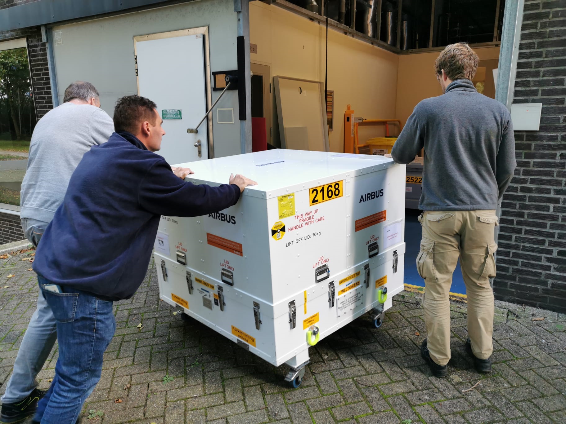 SPEXone arriving at SRON in its shipping container, post environmental testing