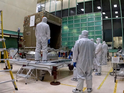 Time-lapse video of installing the -Y panel on the NASA PACE spacecraft bus at Goddard Space Flight Center. Credit: Henry, Dennis (Denny)