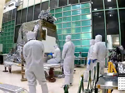 Time-lapse video of working on the +Y Panel of PACE spacecraft at NASA Goddard Space Flight Center. Credit: Henry, Dennis (Denny)