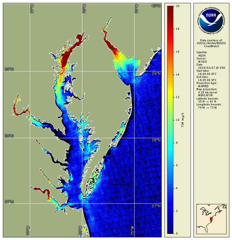 Image of Total Suspended Matter in Chesapeake Bay from NOAA CoastWatch