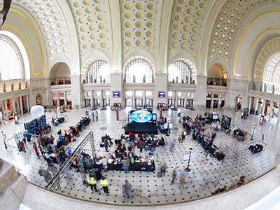 A view of the exhibits at the NASA Earth Day event on Thursday, April 19, 2018 at Union Station in Washington, D.C. Credit: Aubrey Gemignani (NASA)