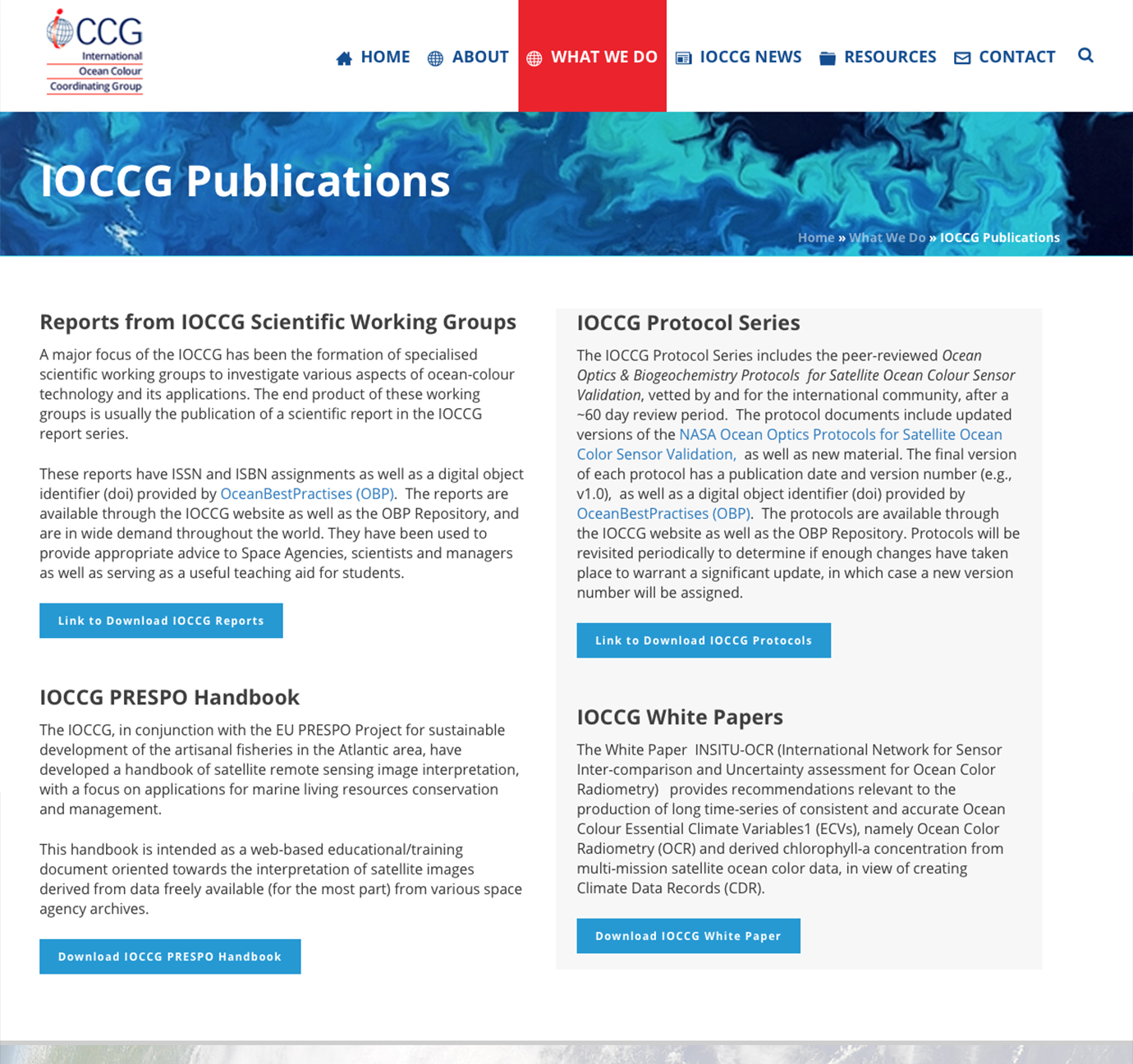 Screenshot of the IOCCG website
