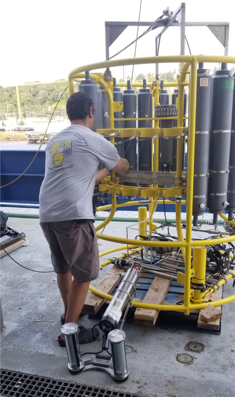 Dr. Emmanuel Boss (UMaine) readies an Underwater Vision Profiler, which will be used by scientists from UMaine and UA Fairbanks to collect water samples during the field campaign.