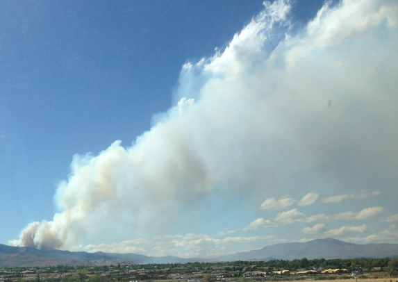 Smoke plume rising over Reno, Nevada