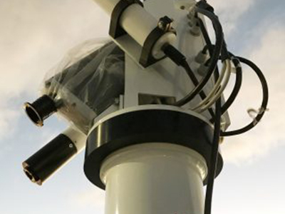 Radiometers observe and capture the color of sea and sky by measuring different wavelengths of light. The team will use two different radiometers on this cruise: HyperSAS and HyperPro. Credit: Schmidt Ocean Institute